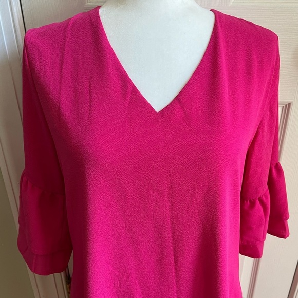 Belongsci Pink Summer V‎ Neck Bell Sleeve Shift Mini Dress Size Small NWOT - Picture 2 of 11